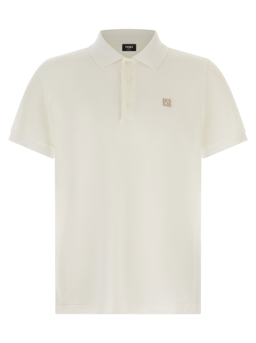 Fendi Metallic Logo Polo Shirt — Cream