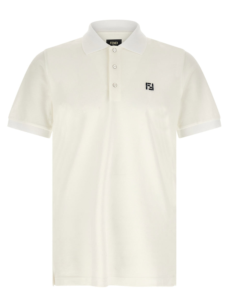 Fendi Logo-Embroidered Piqué Polo — White