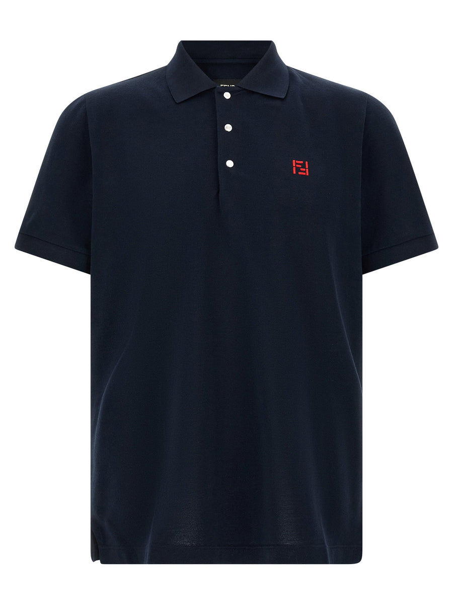 Fendi Logo-Embroidered Piqué Cotton Polo — Navy