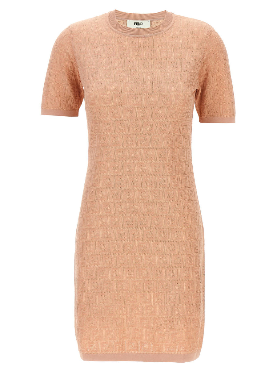 Fendi FF Jacquard Knit Dress — Beige