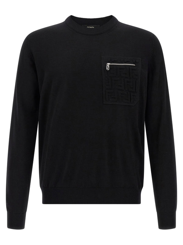 Fendi FF-جيب صوف كنزة — أسود