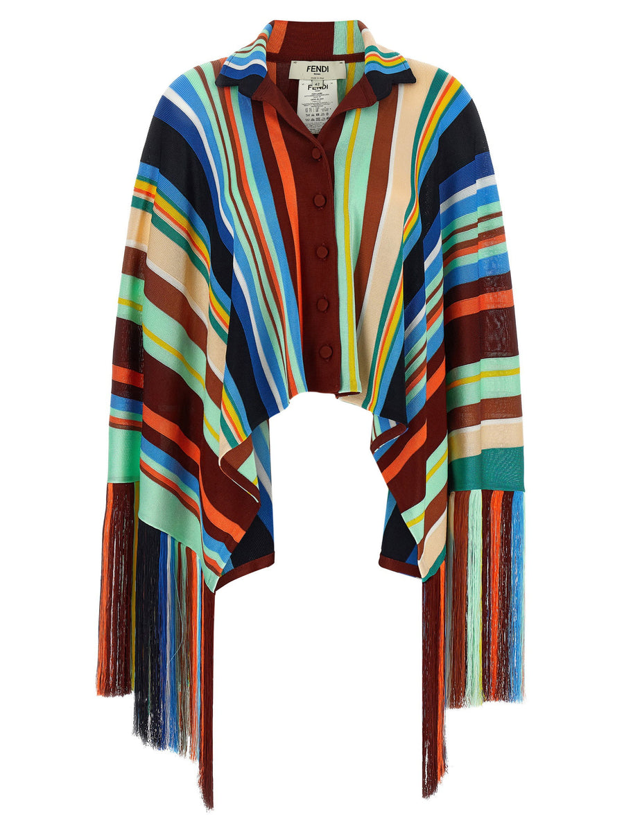 Fendi Multicolor Striped with Fringes Cape — Multicolor