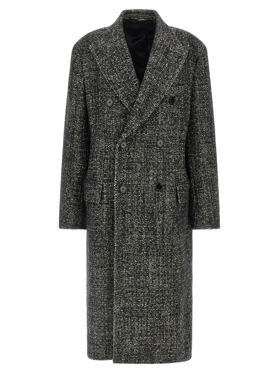 Dolce & Gabbana Wool and Cashmere Bouclé Coat — Charcoal