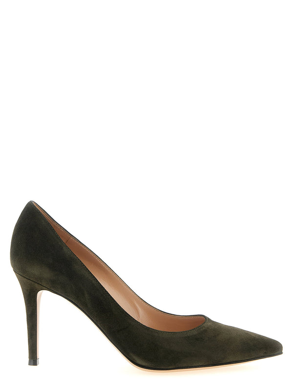 Gianvito Rossi Olive green suede upper pump in olive green