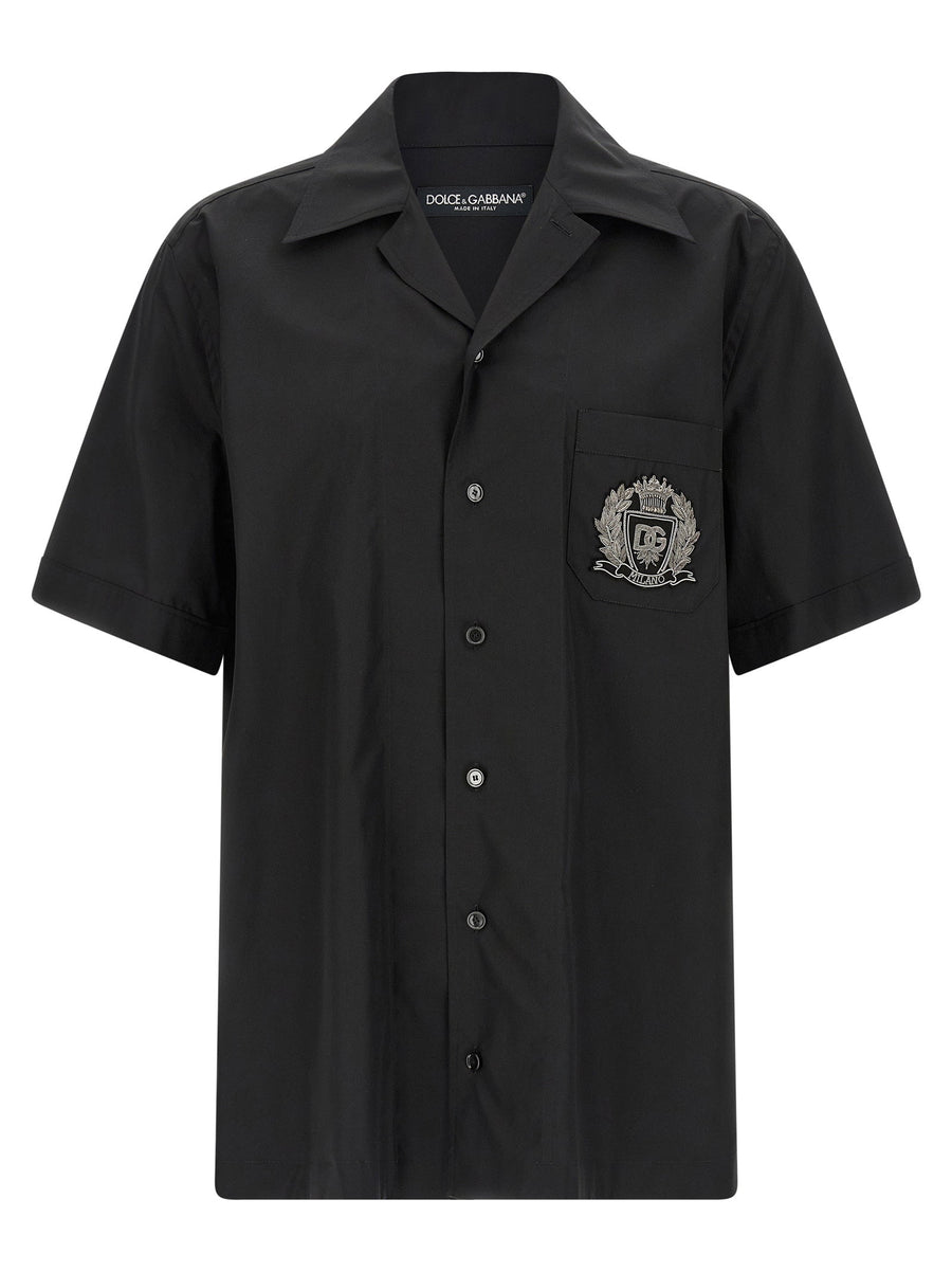 Dolce & Gabbana Heraldic Patch Cotton Poplin Shirt — Black