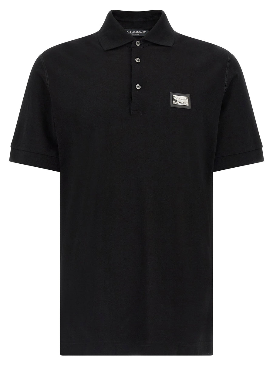 Dolce & Gabbana Logo Plate Piqué Cotton Polo Shirt — Black