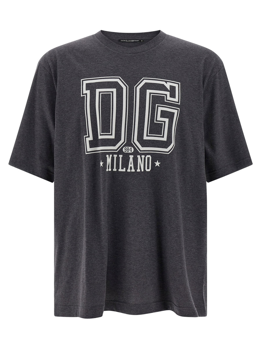 Dolce & Gabbana Logo-Flocked Print T-Shirt — Charcoal