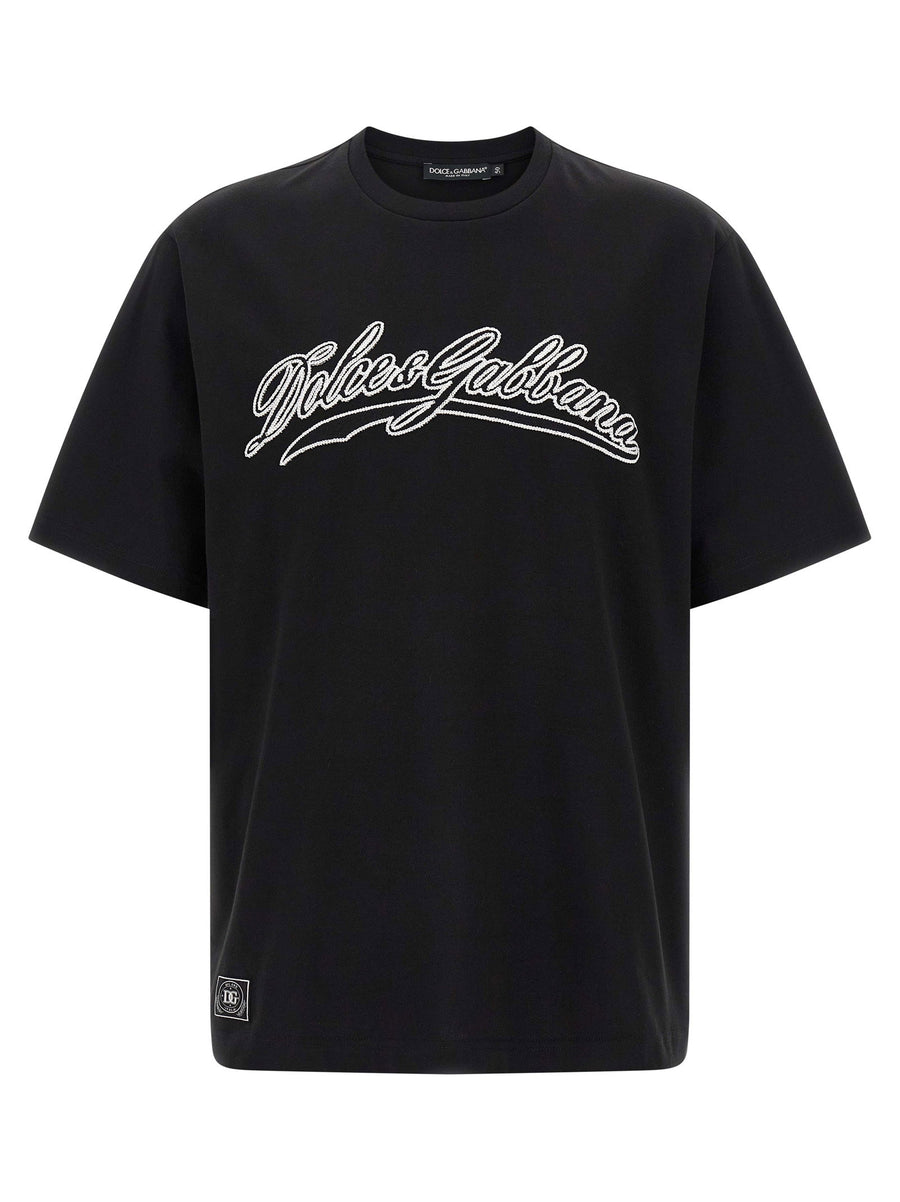 Dolce & Gabbana Logo-Embroidered Cotton T-Shirt — Black