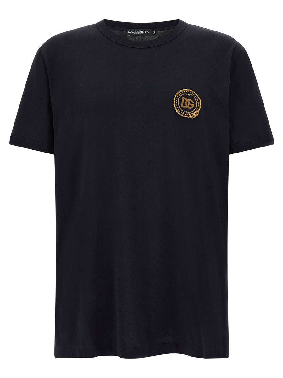 Dolce & Gabbana Logo-Embroidered Circular Patch T-Shirt — Black