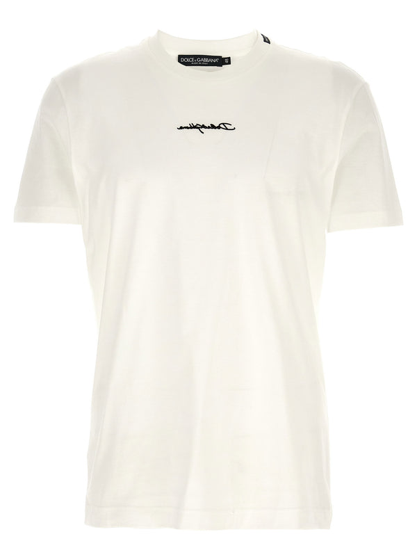 Dolce & Gabbana شعار مطرز قطن تي شيرت — أبيض