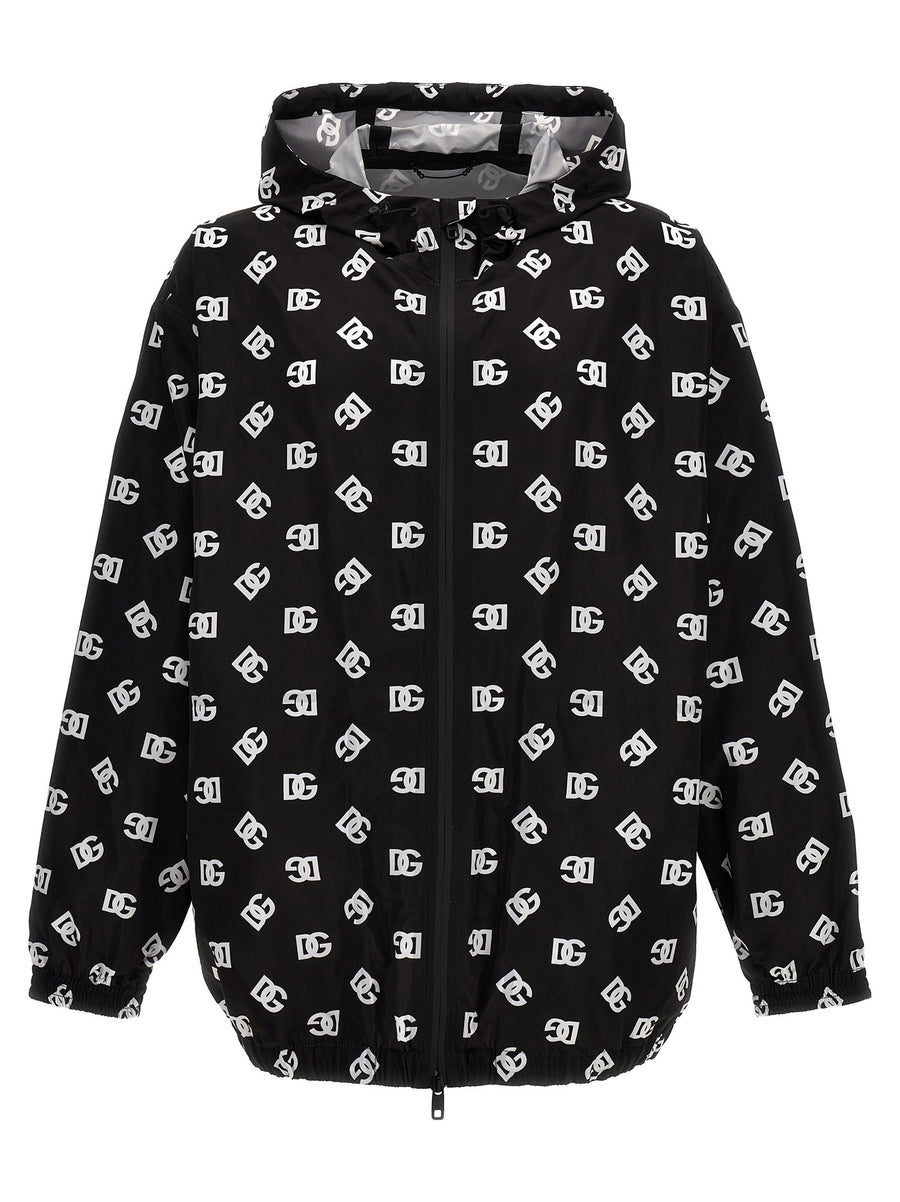 Dolce & Gabbana Logo-Print Hooded Jacket — Black