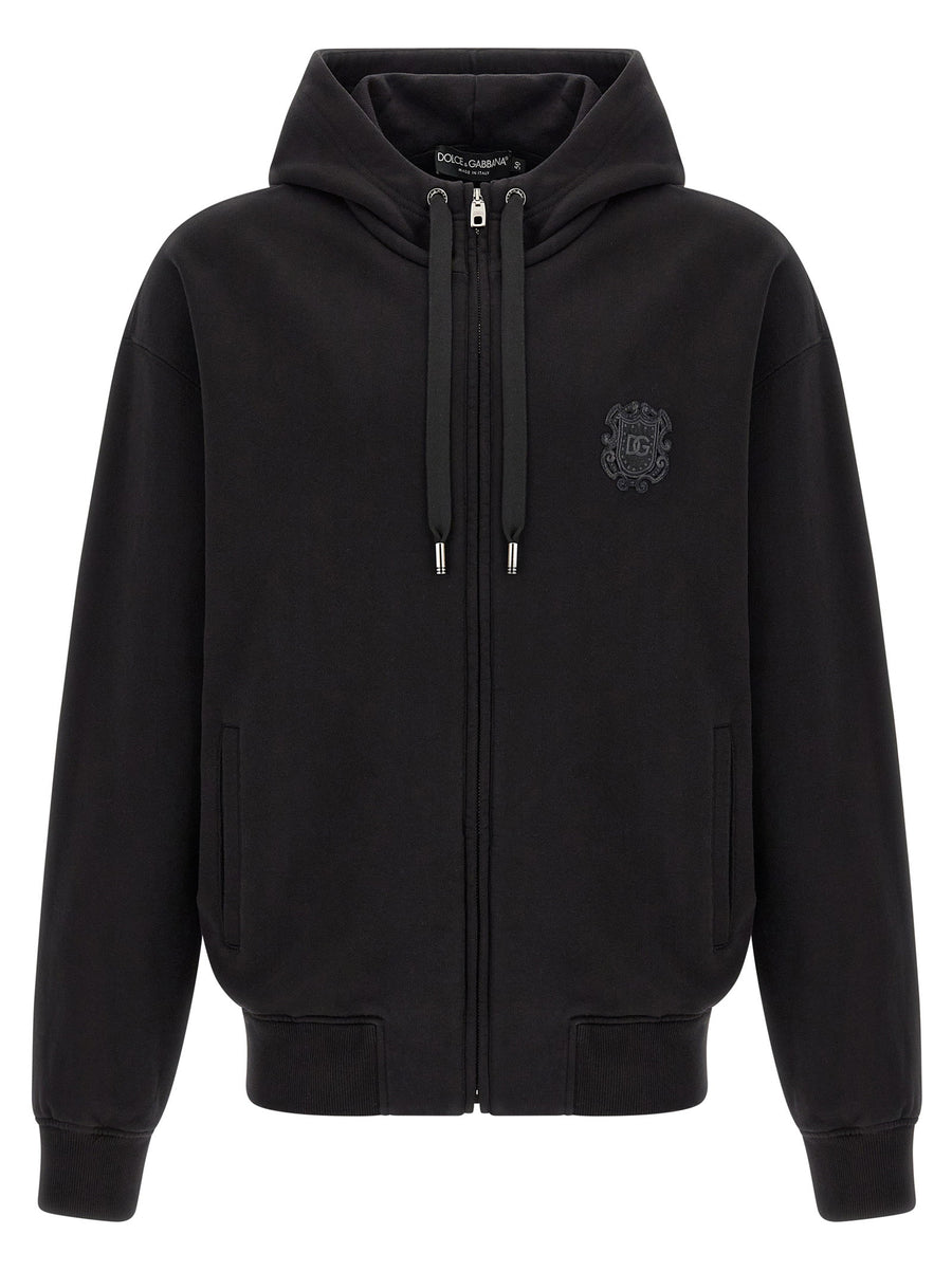 Dolce & Gabbana Embroidered Crest Logo Hoodie — Black
