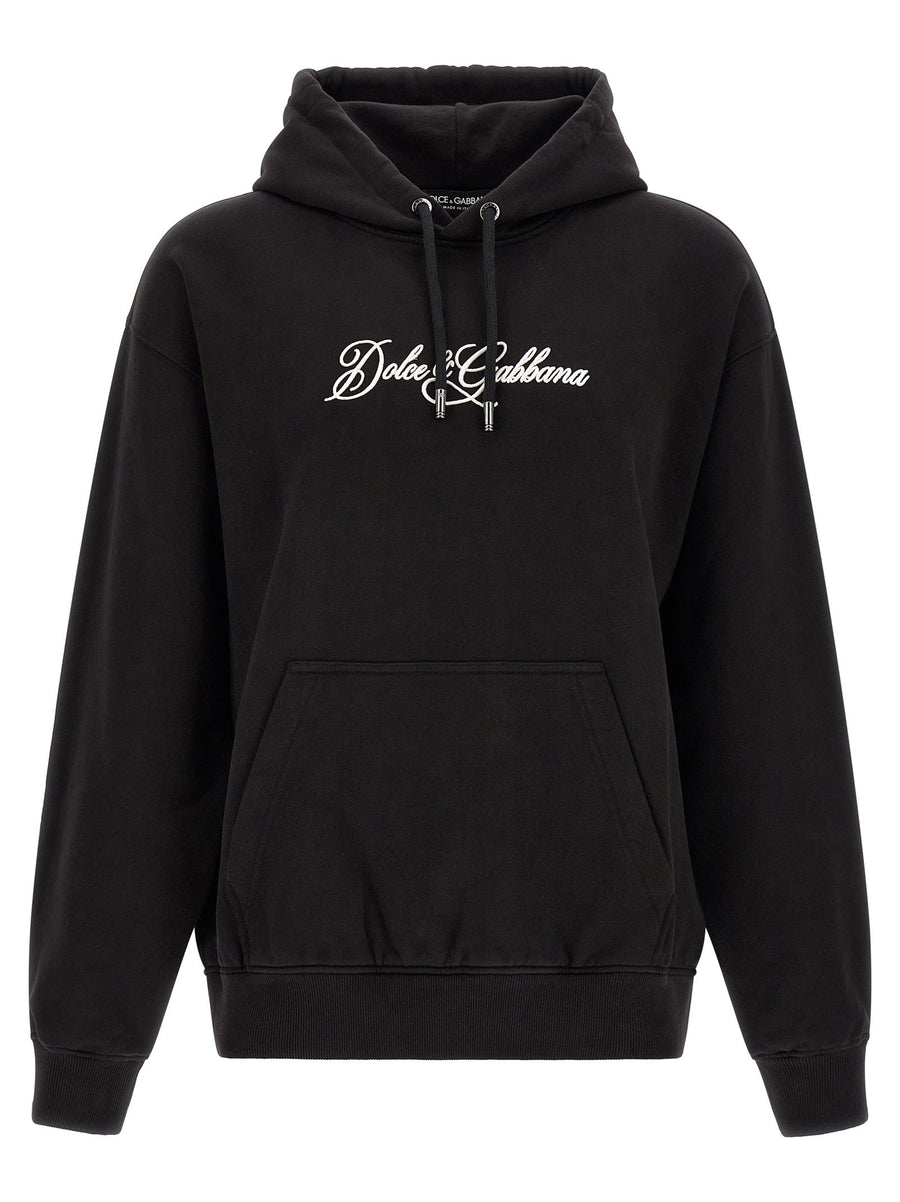 Dolce & Gabbana Logo-Embroidered Hoodie — Black