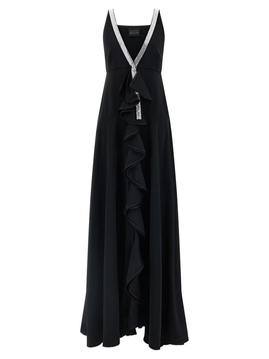 Giovanni Bedin Ruffle and Crystal-Trim Dress — Black