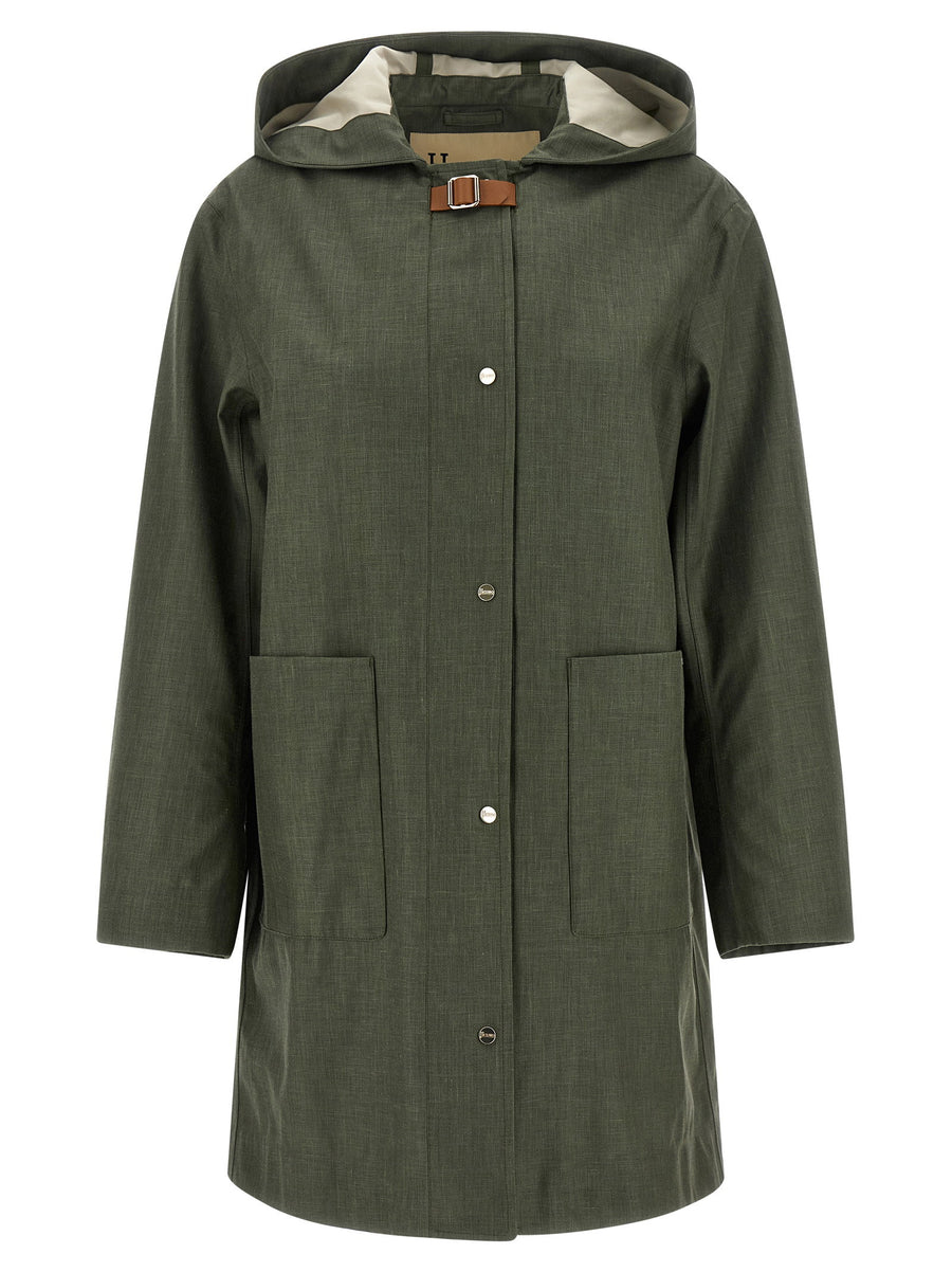 Herno Technical Linen Blend Raincoat — Olive Green