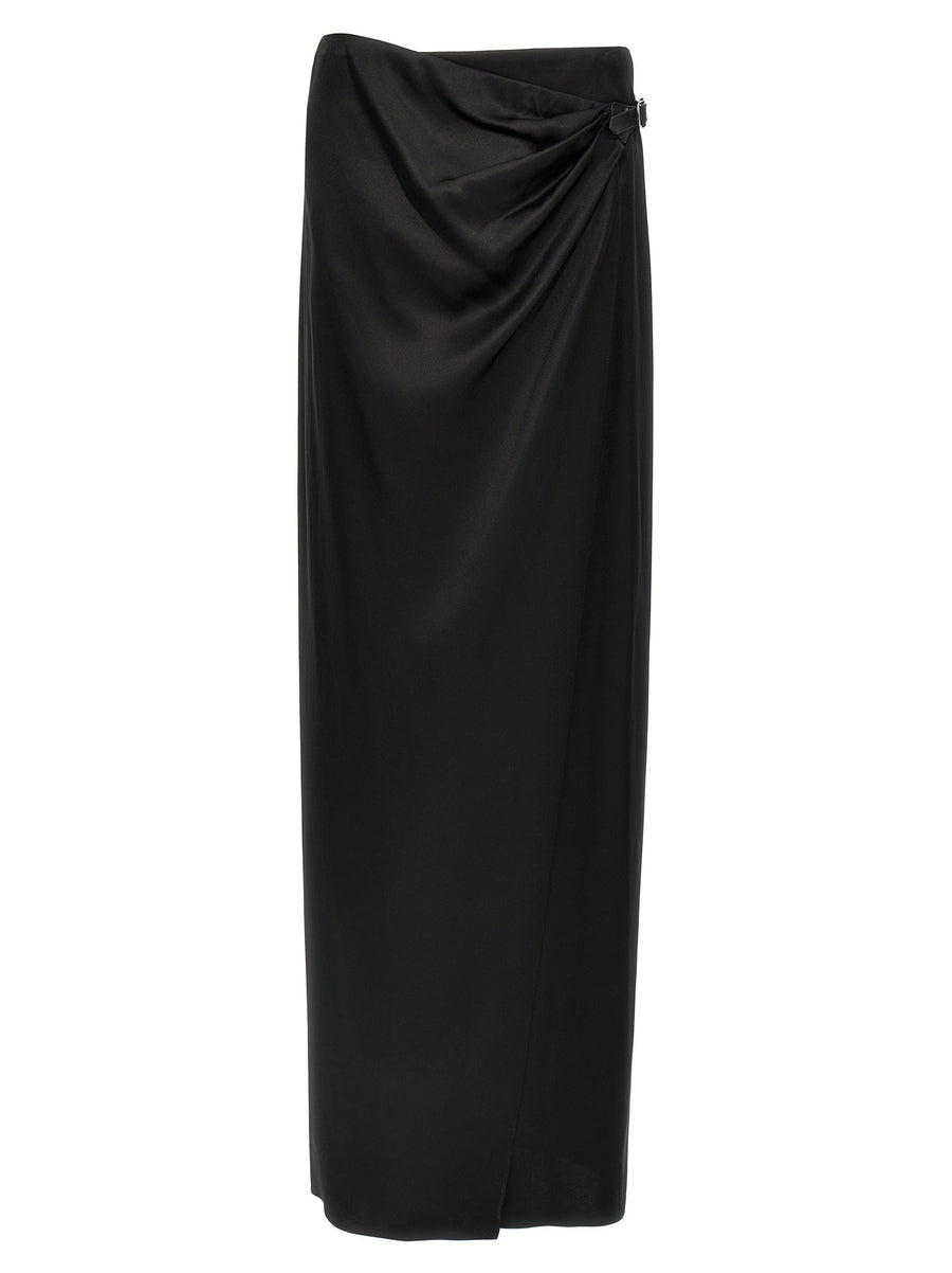 Tom Ford Silk Satin Wrap Wrap Skirt — Black