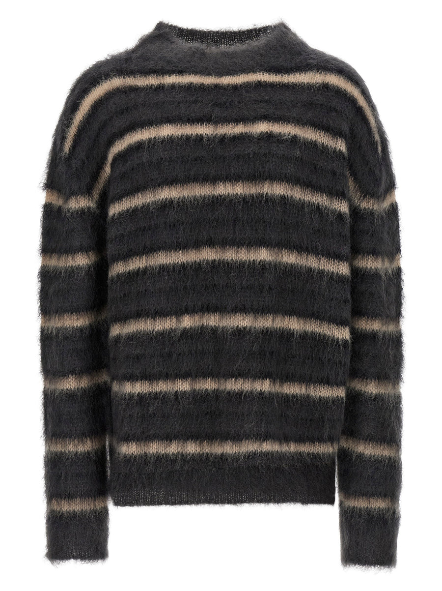 Marni Brushed Mohair Striped Sweater — Black
