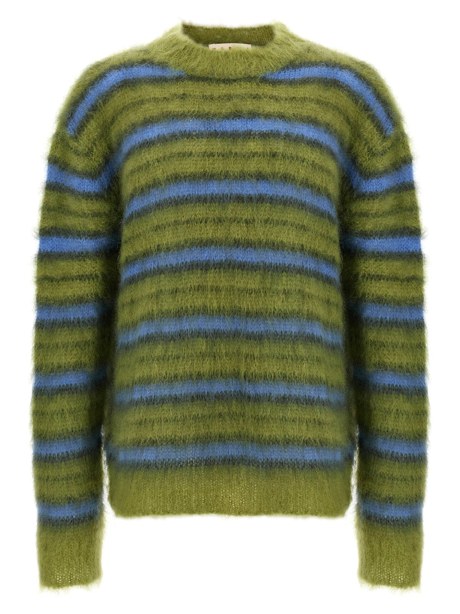 Marni Striped Brushed Mohair Sweater — Olive