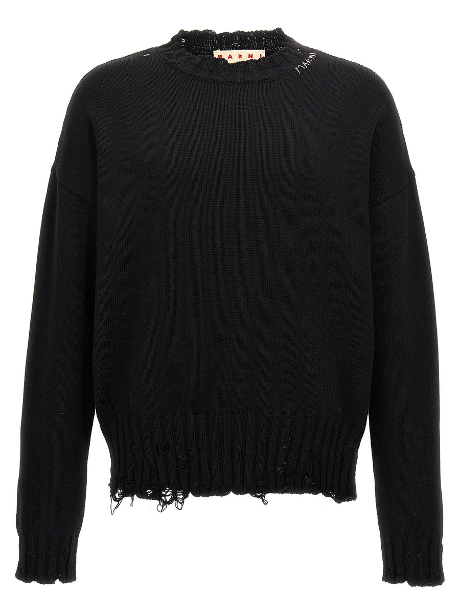 Marni Destroyed-Effect Cotton Sweater — Black