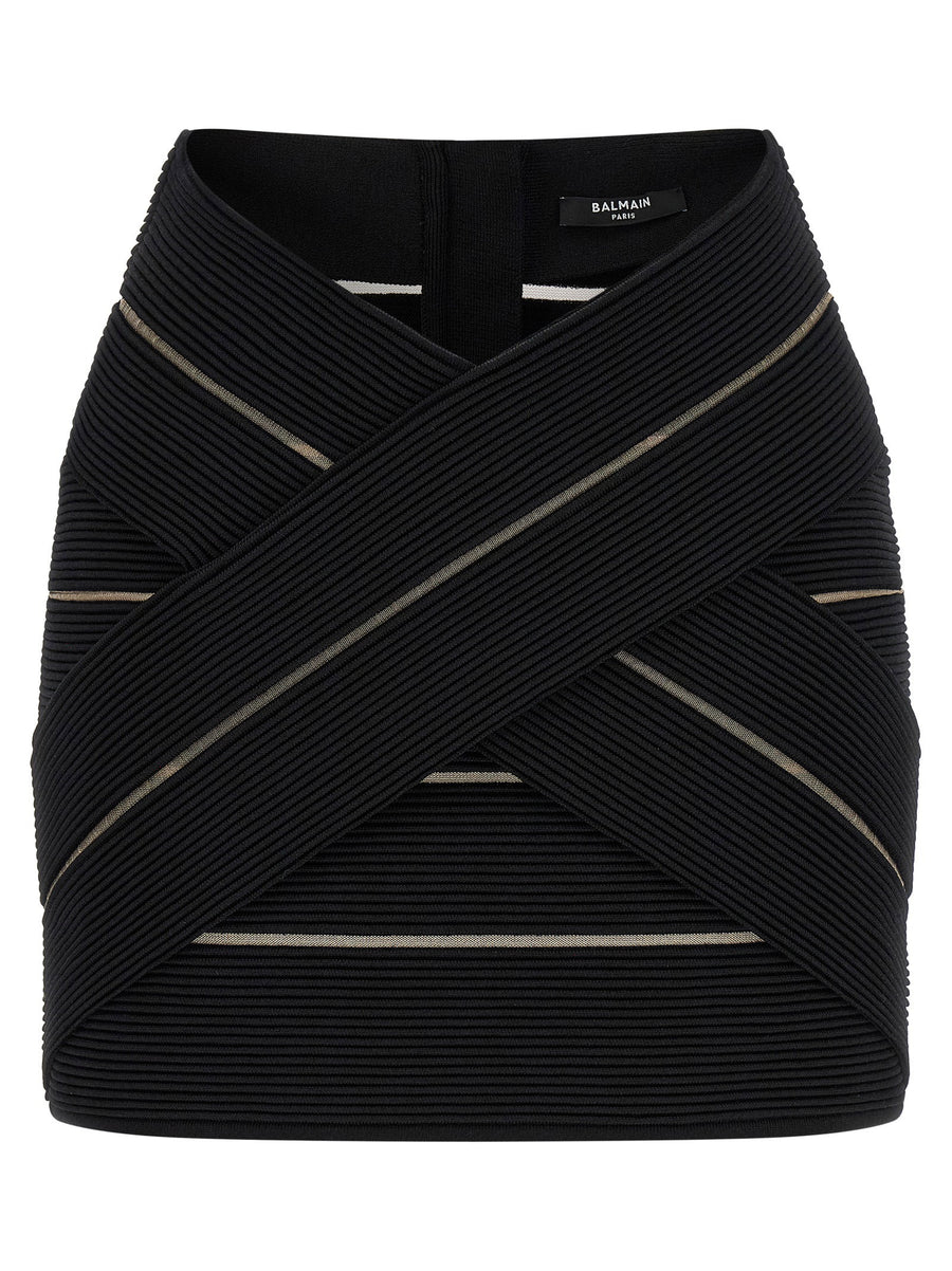Balmain V-Waist Stretch Viscose Skirt — Black