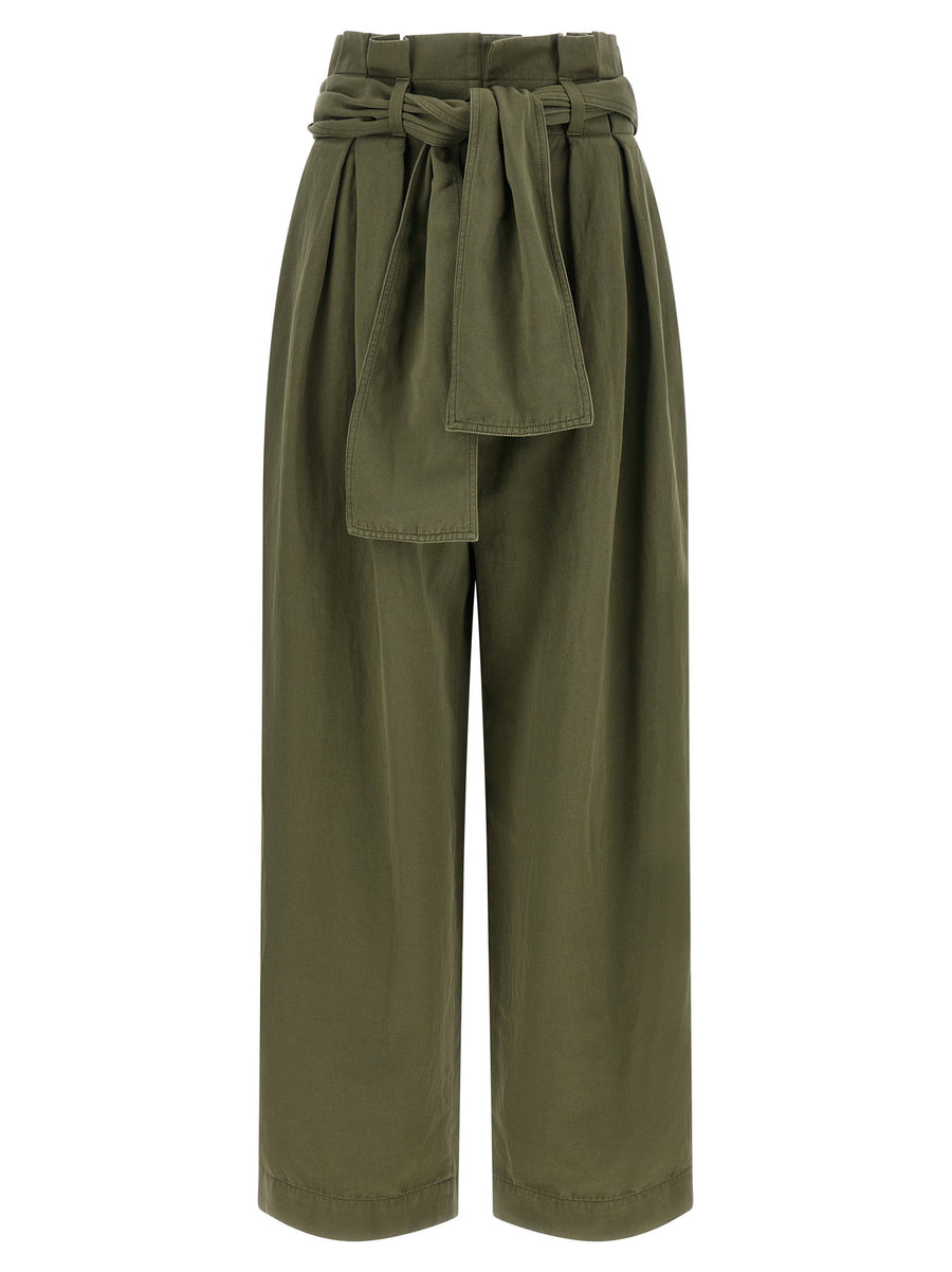 Balmain Paperbag High-Waist Trousers — Green