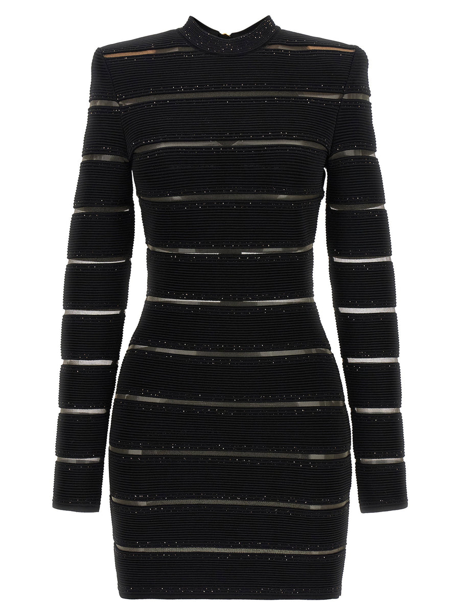 Balmain Sequin-Striped Bodycon Dress — Black