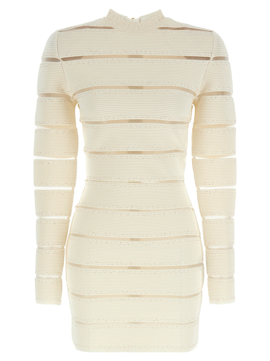 Balmain Mesh-Insert Bodycon Dress — Cream
