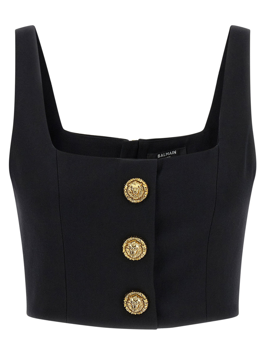 Balmain Gold Lion Button Tank Top — Black