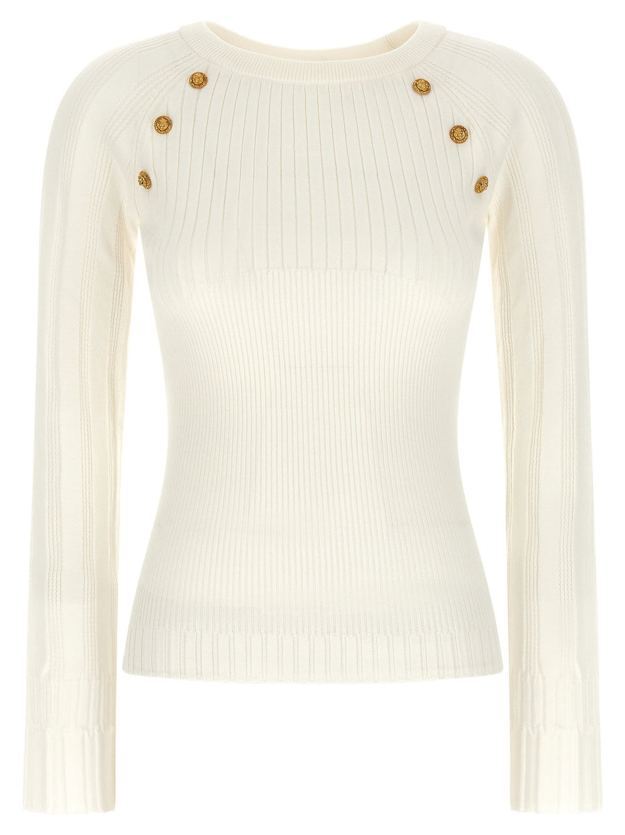 Balmain Lion-Head Button Detail Sweater — Cream