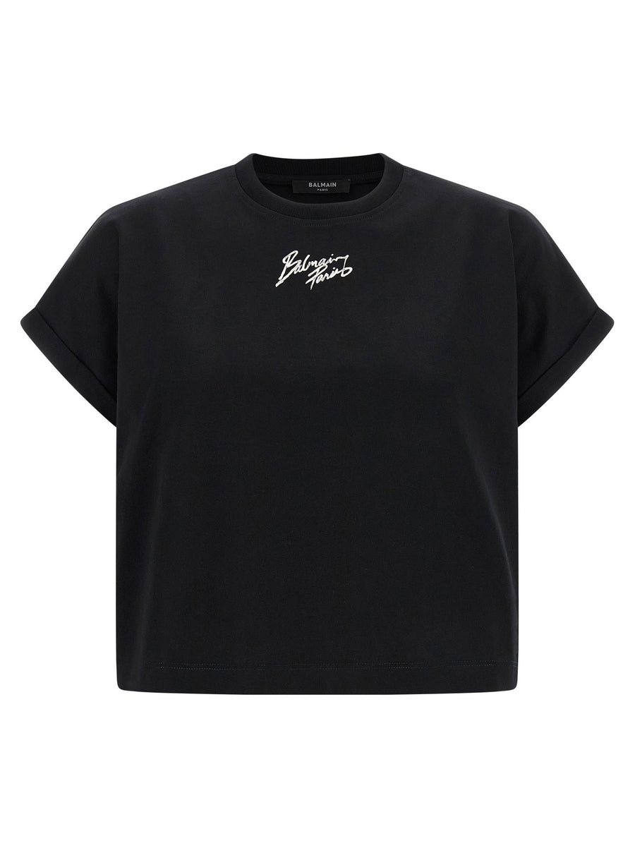 Balmain Logo-Print Cropped T-shirt — Black