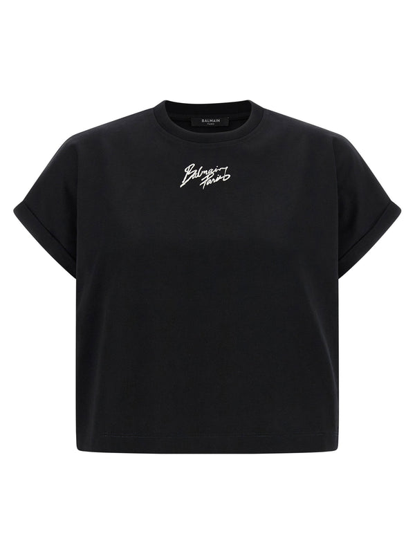 Balmain Logo-Print Cropped T-shirt — Black