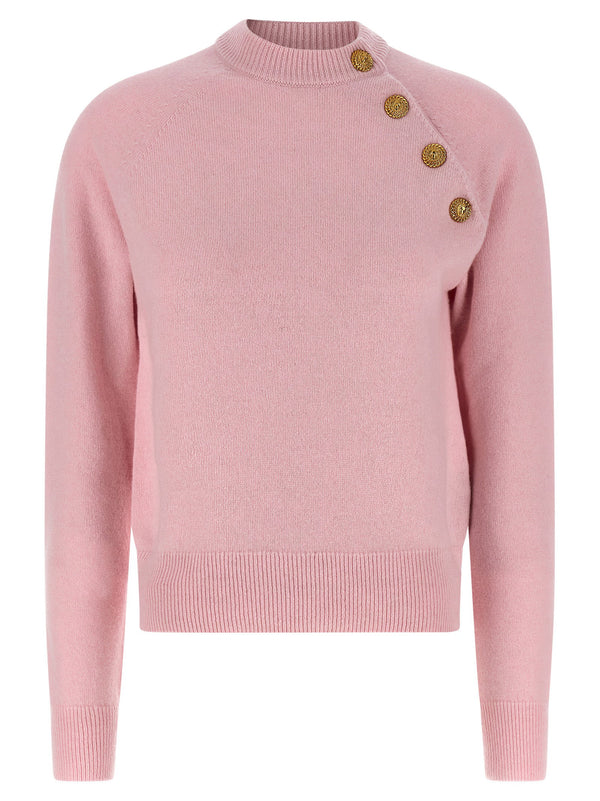 Balmain Cashmere Blend with Lion-Head Buttons Sweater — Pink