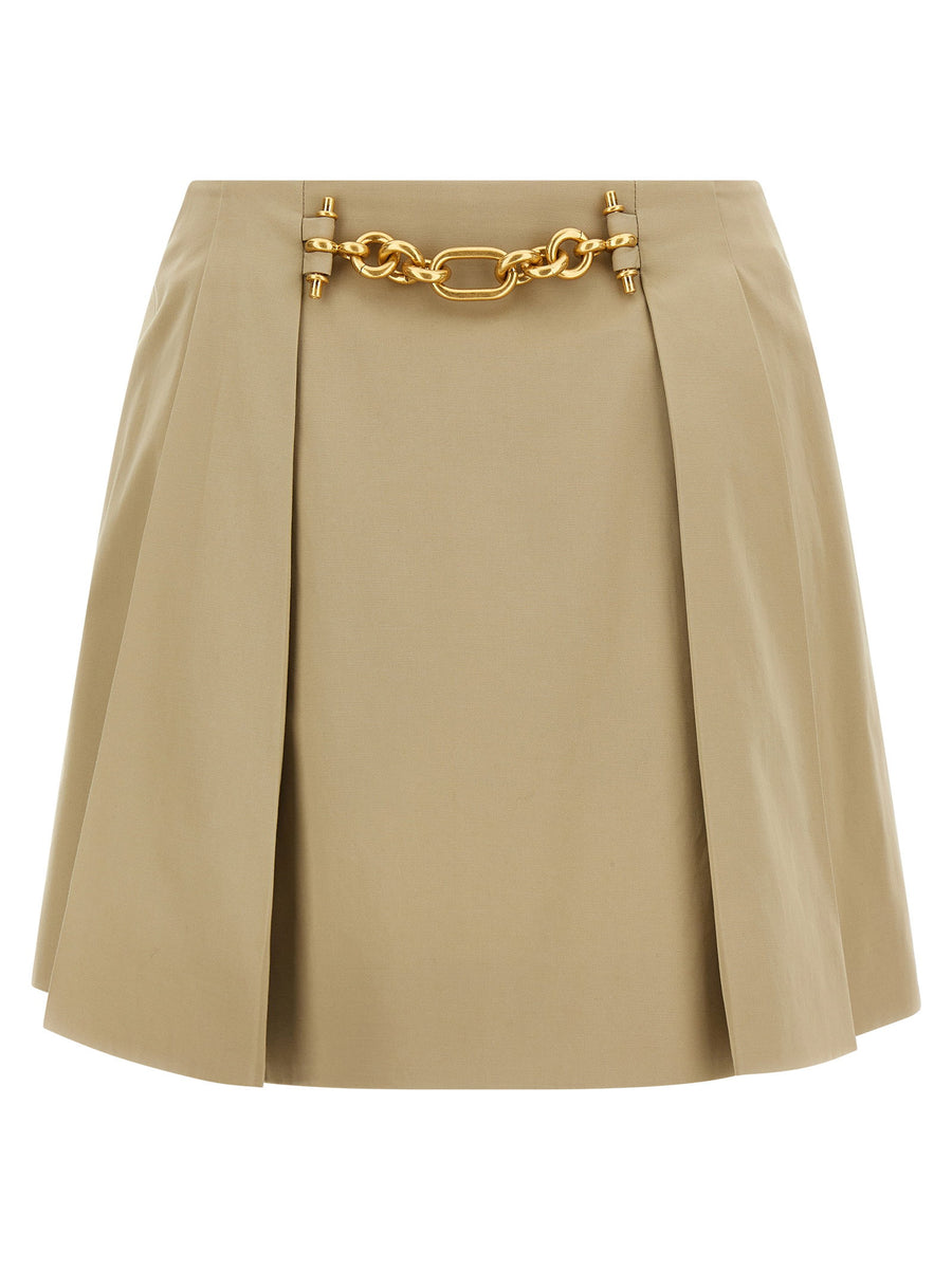 Balmain Chain-Detail Pleated Skirt — Beige