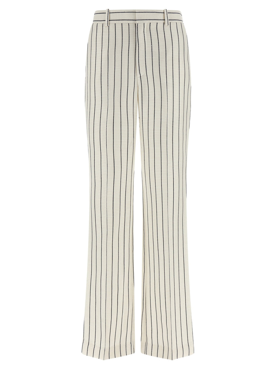 Balmain Striped Viscose-Linen Trousers — Cream