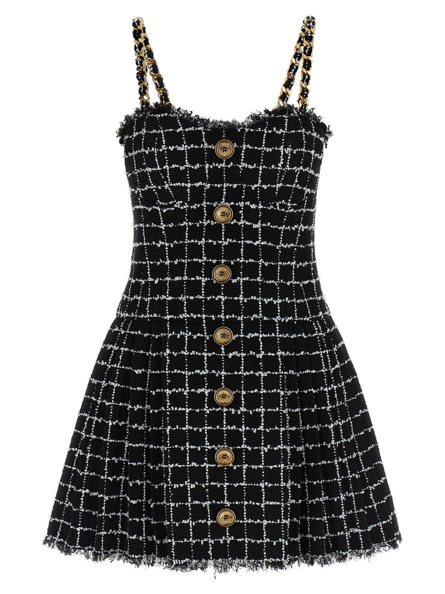 Balmain Check Tweed Dress — Black