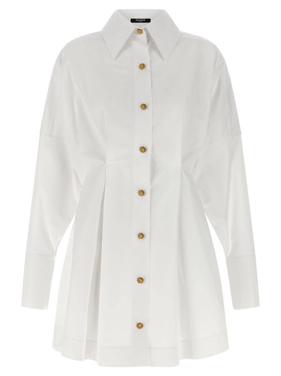 Balmain Cotton Poplin Chemisier Dress — White