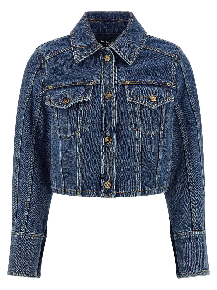 Balmain Cropped Denim Jacket — Blue