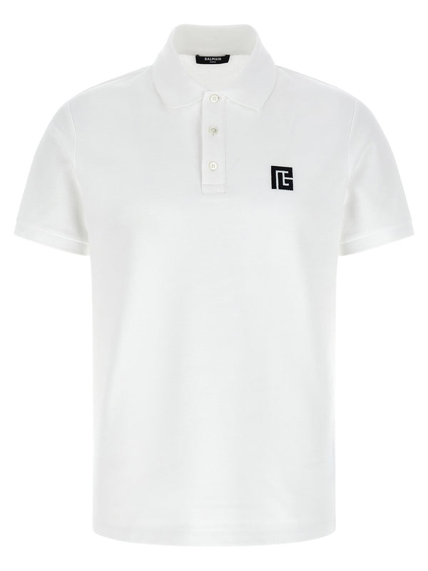 Balmain Logo-Embroidered Cotton Piqué Polo Shirt — White