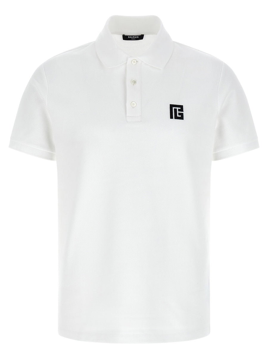 Balmain Logo-Embroidered Cotton Piqué Polo Shirt — White