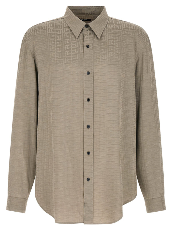 Balmain Jacquard Monogram Viscose Shirt — Taupe
