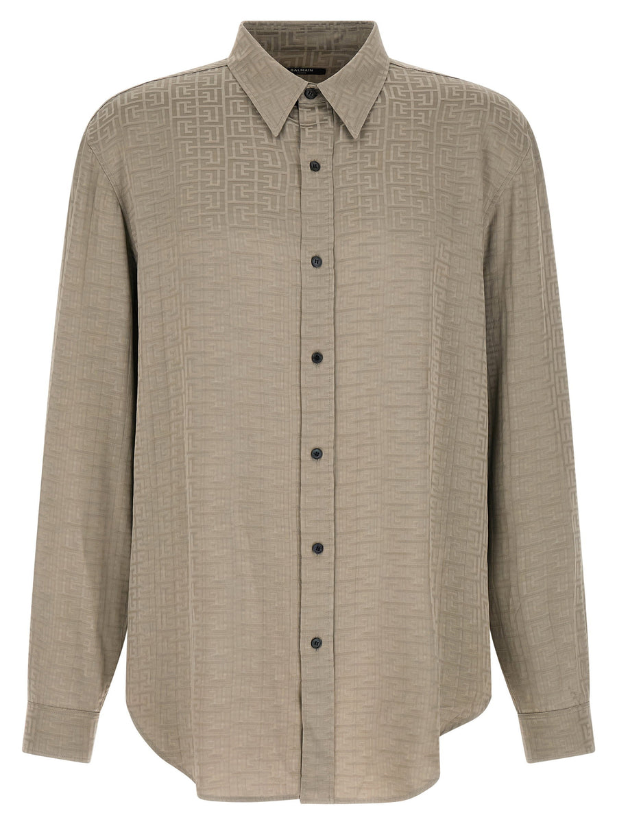 Balmain Jacquard Monogram Viscose Shirt — Taupe
