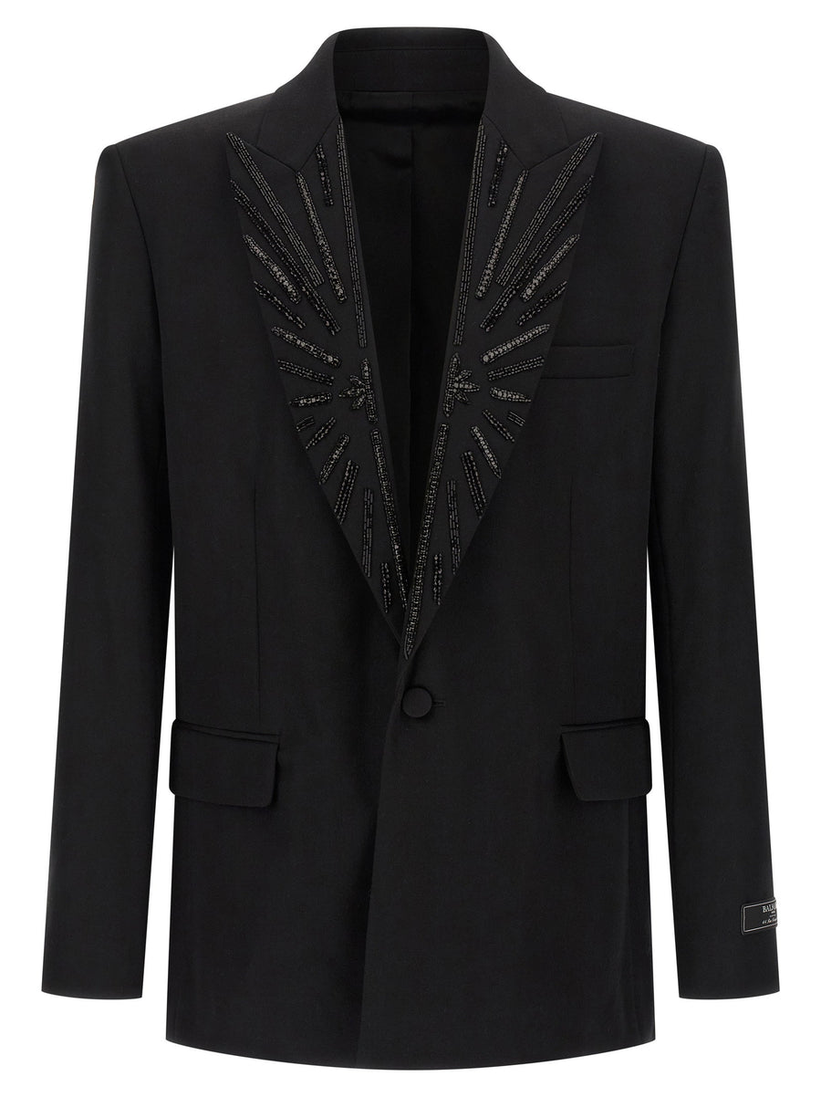 Balmain Crystal-Embellished Blazer — Black