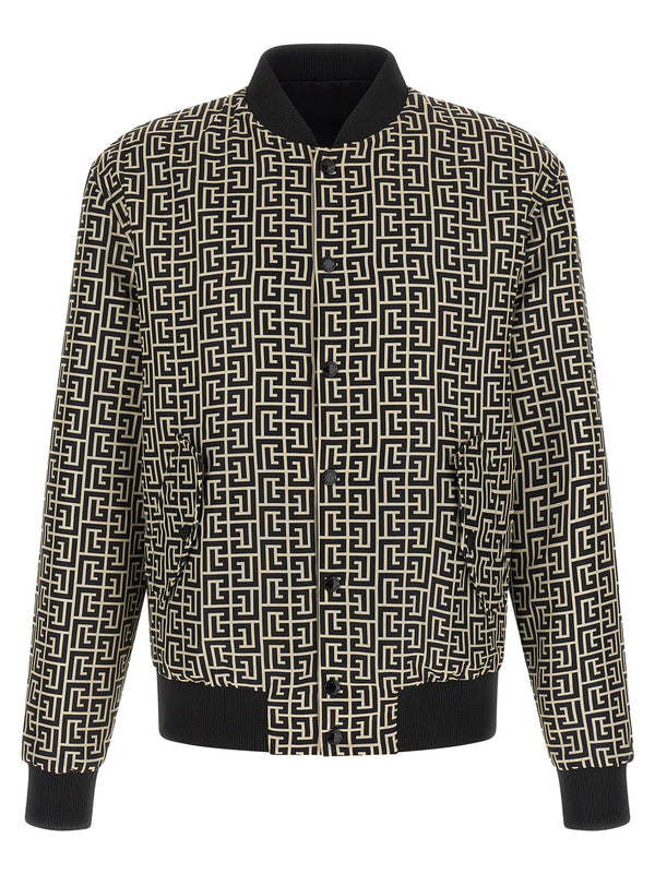 Balmain Monogram Reversible Bomber Jacket — Black