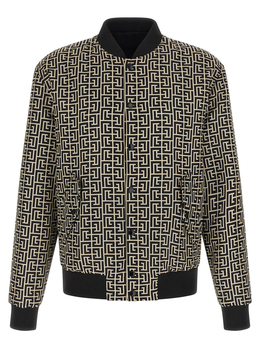 Balmain Monogram Reversible Bomber Jacket — Black