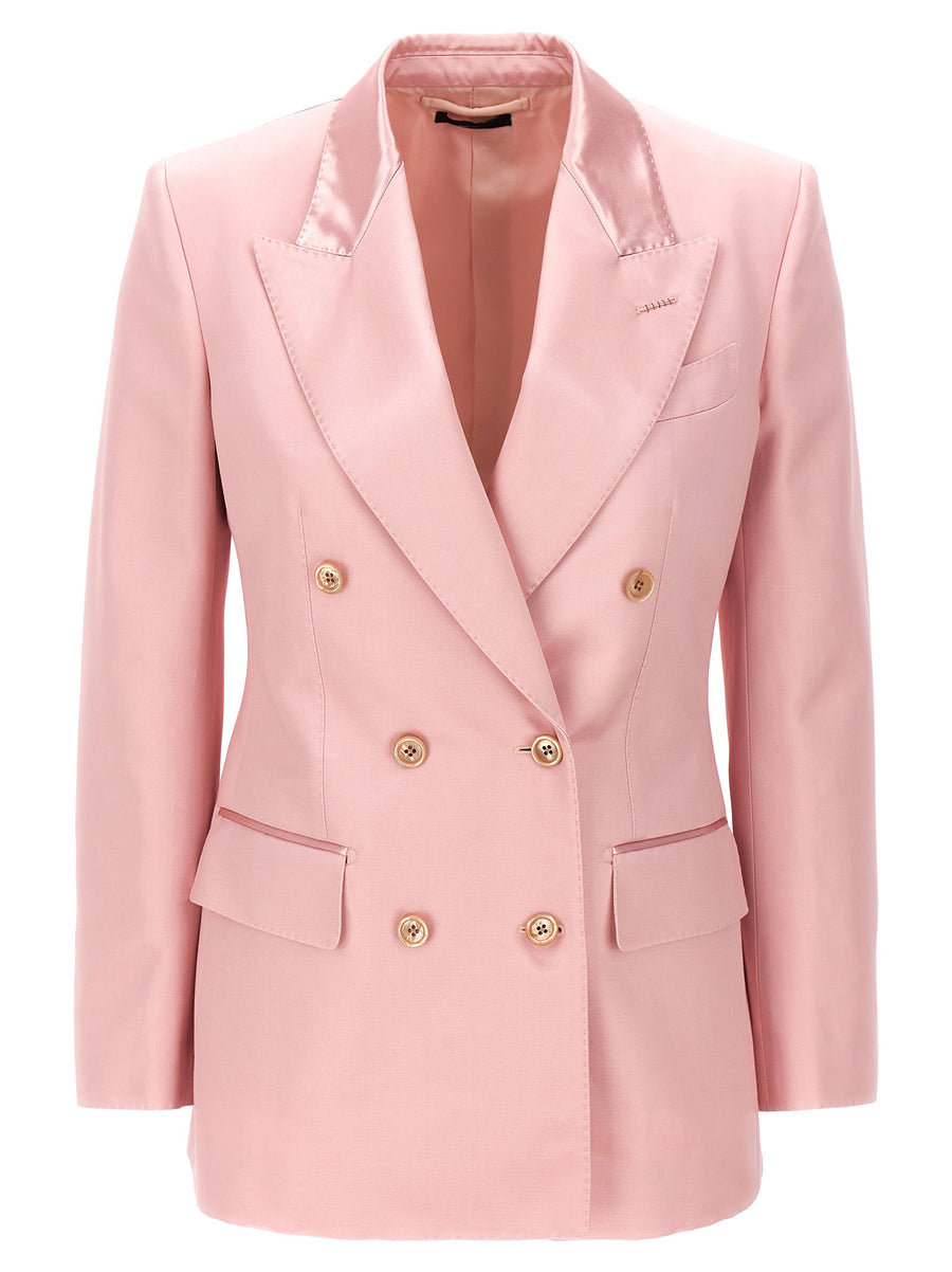 Tom Ford Double-Breasted Duchesse Blazer — Pink