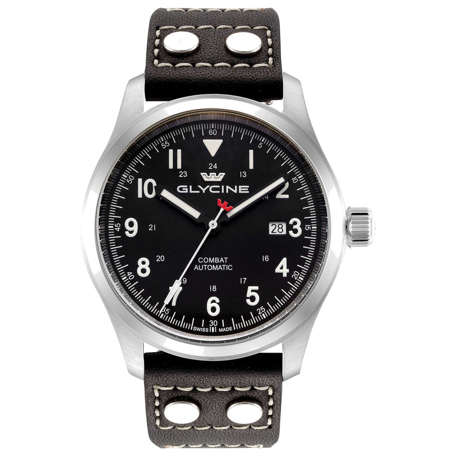 Glycine Mens Combat Field 42mm Automatic Leather Watch Gl0559 One Color Watches