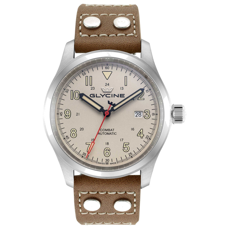 Glycine Mens Combat Field 40mm Automatic Leather Watch Gl0579 One Color Watches