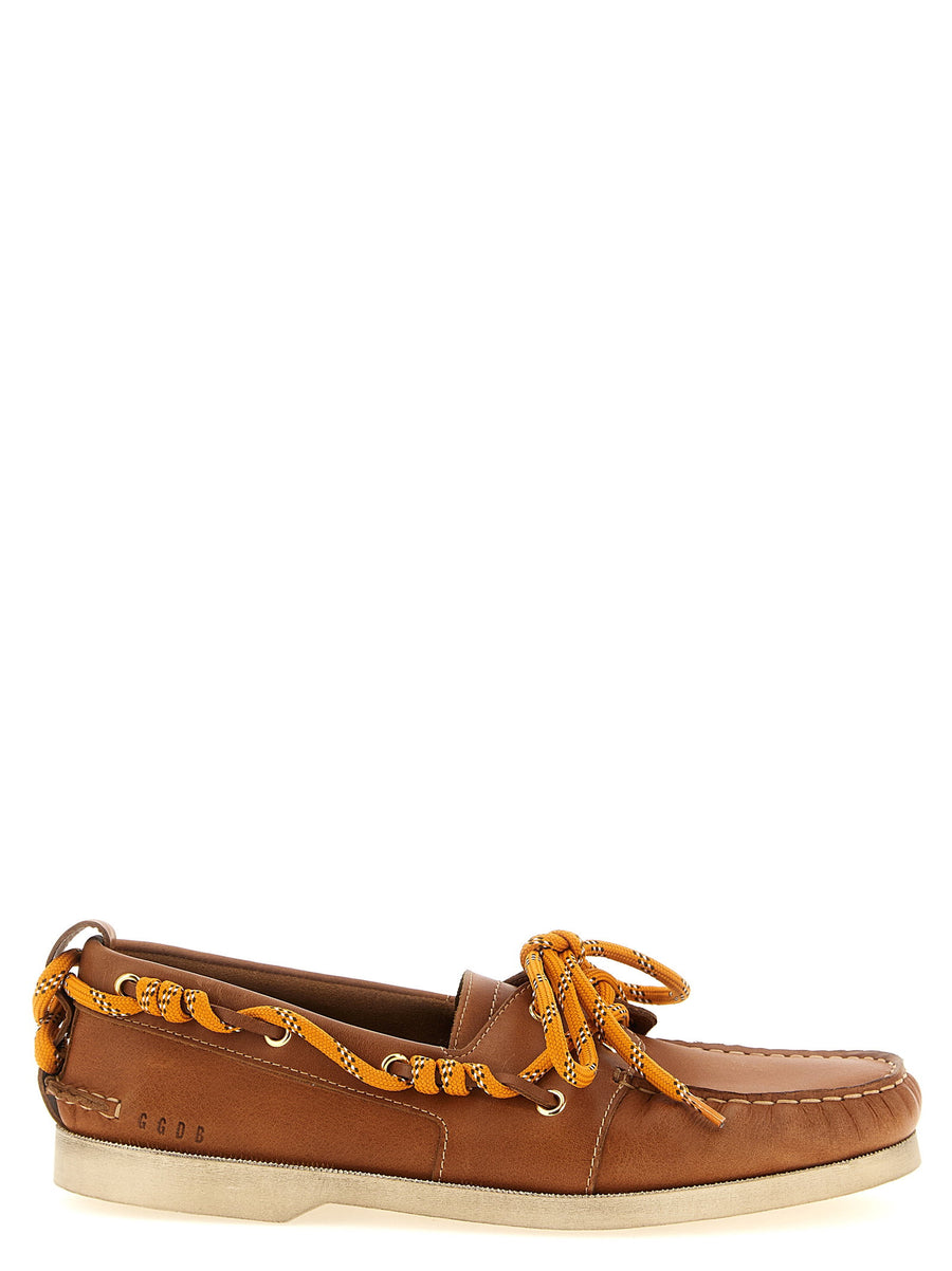 Golden Goose Leather Boat Shoe with Rope Laces Boat Shoe — Tan