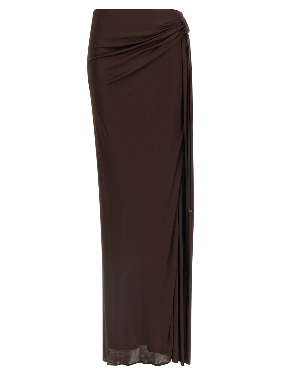 Elisabetta Franchi Shiny Viscose Skirt — Brown