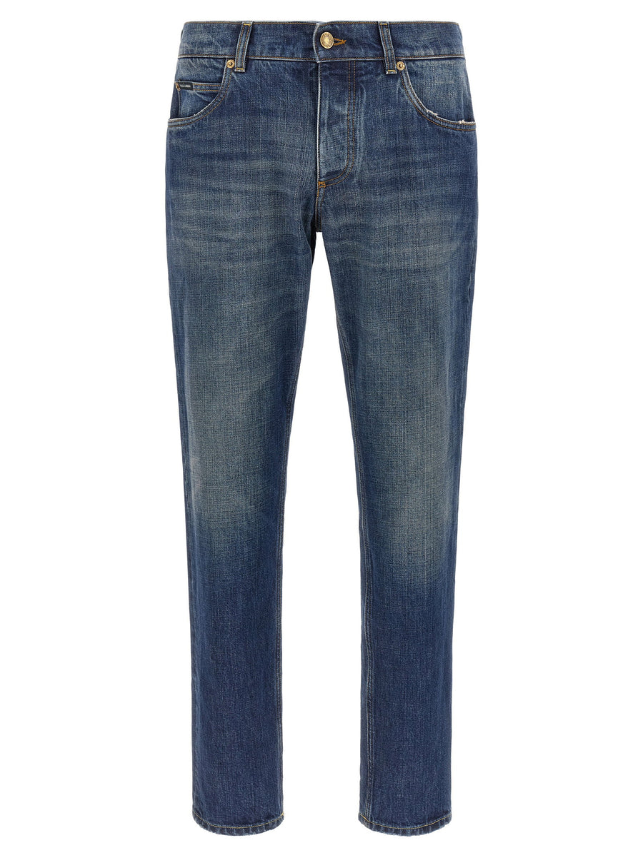 Dolce & Gabbana Logo-Plaque Cotton Jeans — Blue